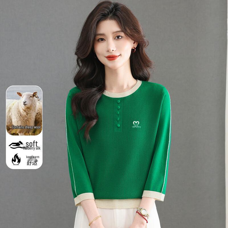 Snowflying Women s Silk & Wool Blend Color-Block Knit Top L
