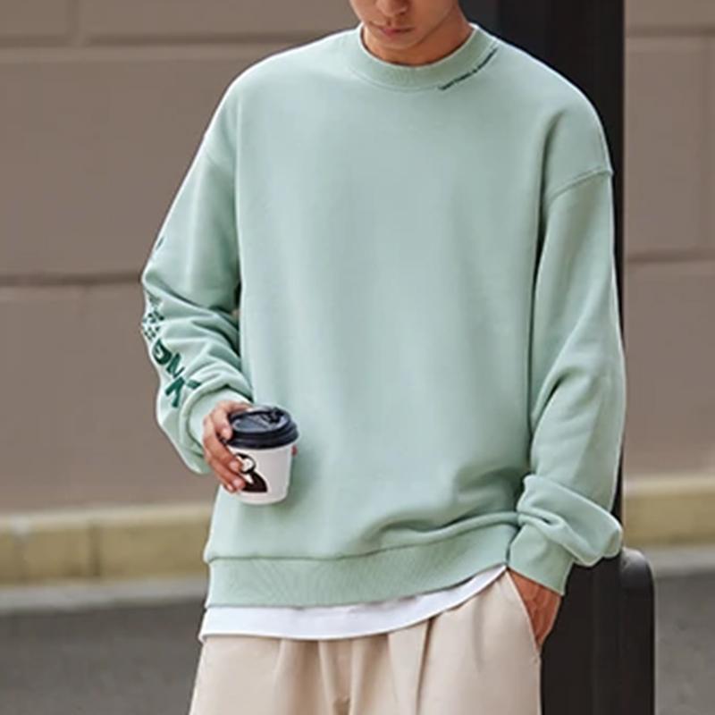 Li Ning Sports Lifestyle Series Letter Logo Printed Fleece Pullover Sweatshirt Unisex Sweatshirt Gray-Mist-Green AWDTB37-7