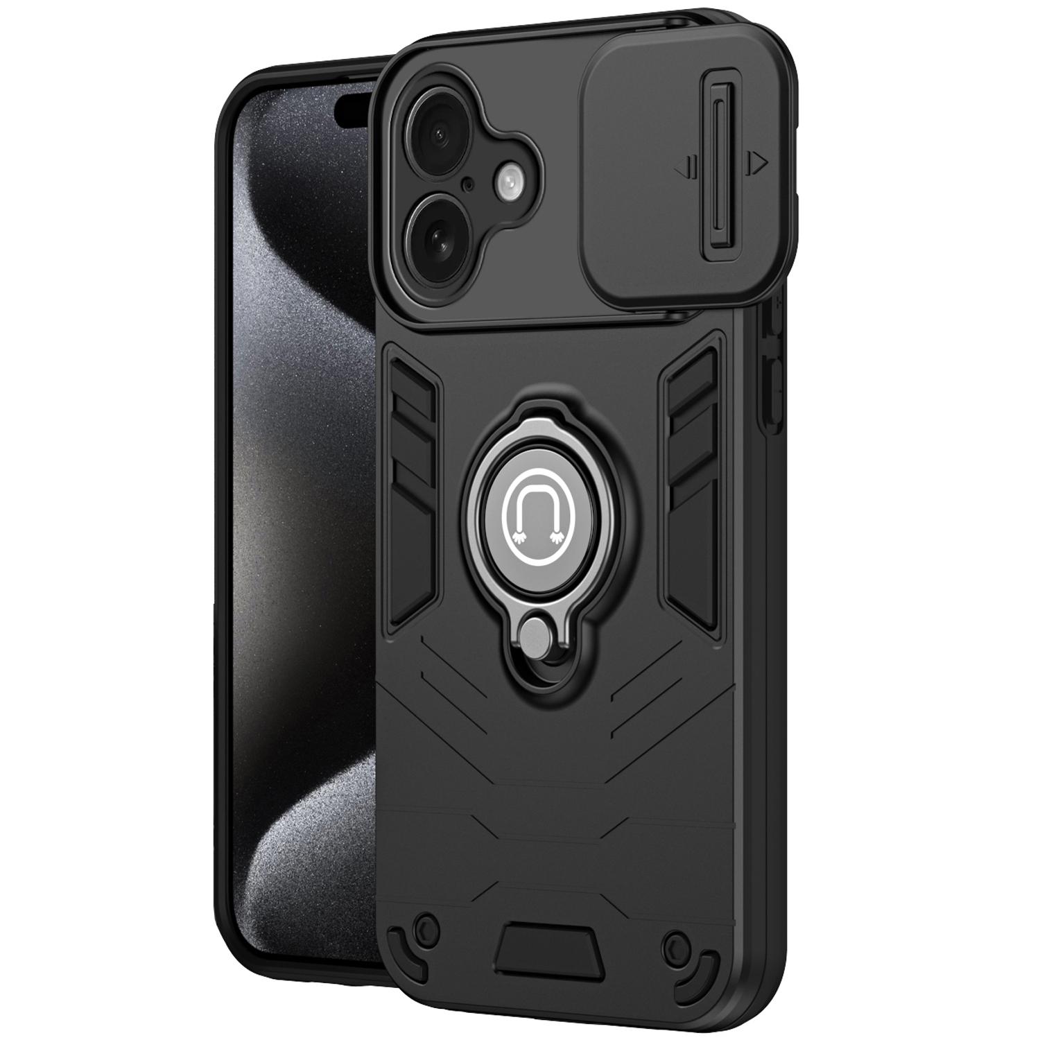 

For iPhone 16 Case Slide Camshield Kickstand PC+TPU Phone Cover B