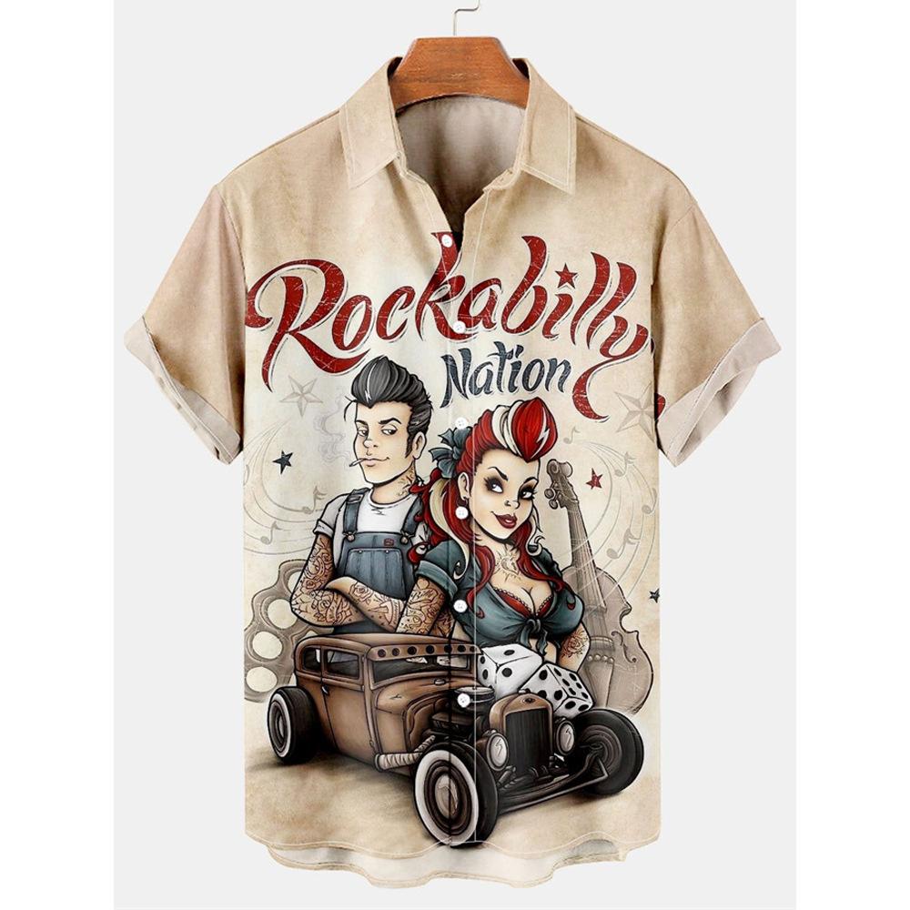 Trendy patchwork geometric short-sleeve shirt, casual and versatile for daily wear.