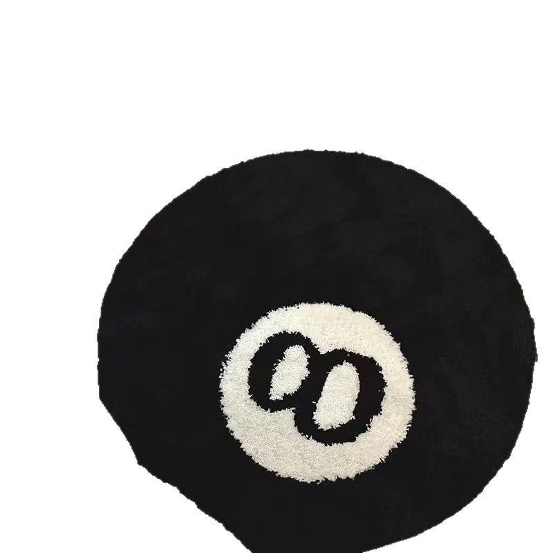 Round Black Number 8 Flocked Carpet Bedroom Bedside Living Room Non-Slip And Dirt-Resistant Washable Foldable Floor Mat