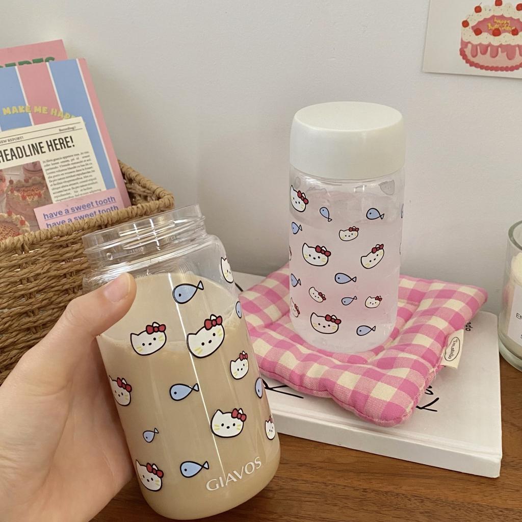 Cat Eats Fish Easy Cup Plastic Cup High Temperature Resistance High Value Student Water Cup Small Portable Transparent Cup