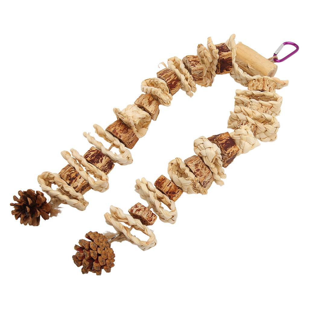 Parrot Chewing Toy Beak Grinding Safe Log Nut Pine Cone Corn Leaf Hanging Bird Cage Toys for Medium