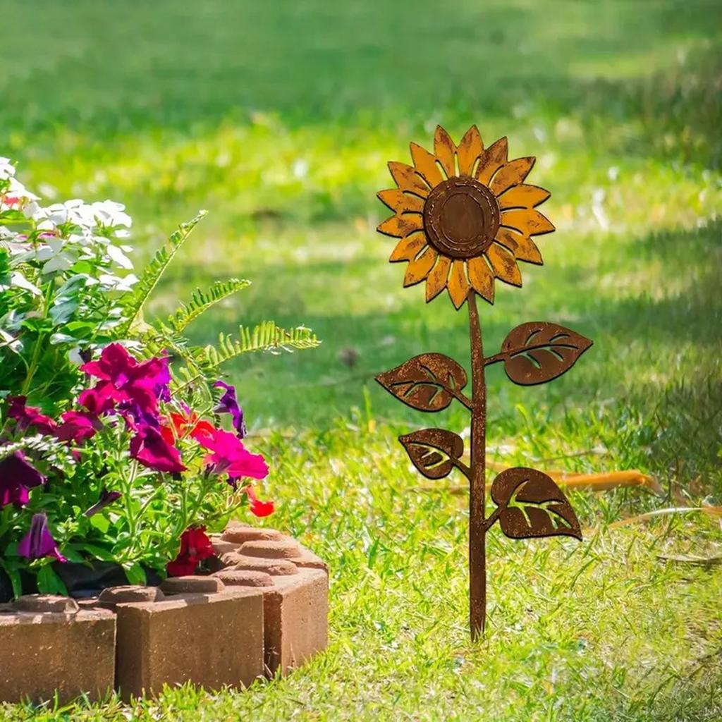 Paletto da Giardino Girasole in Metallo Decorazione Esterna per Cortile Arte Metallica Decorazione Fiore Pianta per Prato Patio Giardino