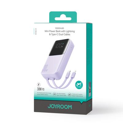 Powerbank 30W 10000mAh with Built-in iPhone Lightning and USBC Cables Purple