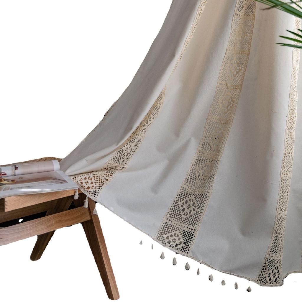 Curtain Lanju Finished Product Printed Hollow Splicing American Kitchen Semi Blackout Curtain Tassel