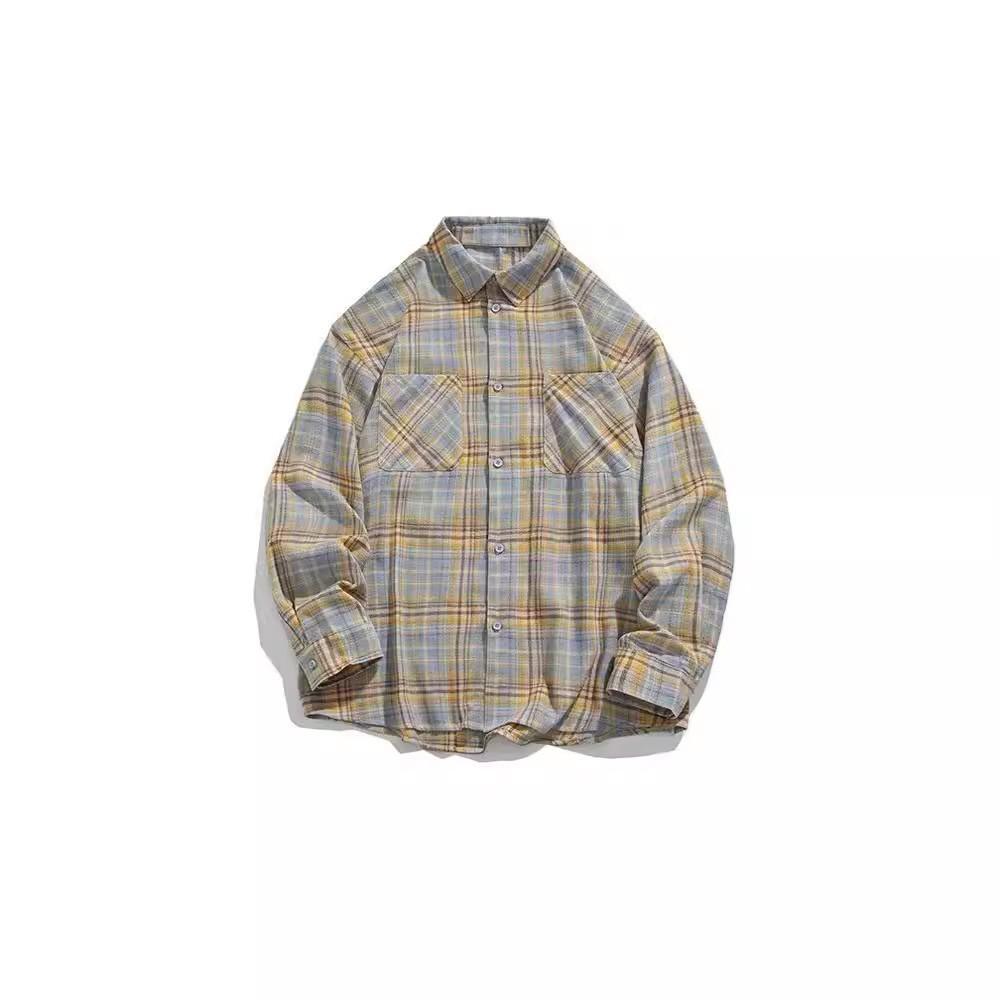 

Ретро повседневная клетчатая рубашка с длинными рукавами куртка: Весенний тренд унисекс M жёлтый