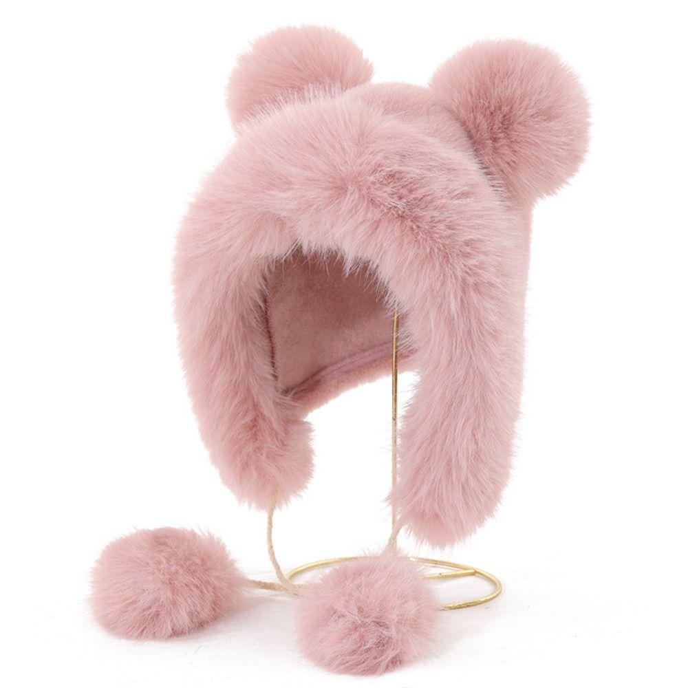 Warm Ear Protection Hat Cute Bucket Hat Thickened Plush Bear Hat  Women