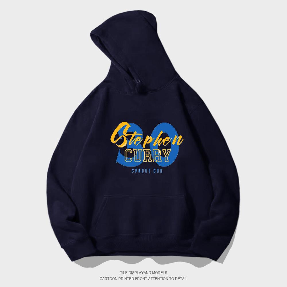 Autumn hooded sweater pullover European and American trend loose long-sleeved basketball casual printing yellow and blue No. 30 jacket