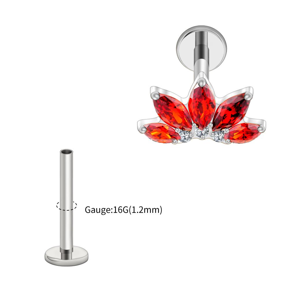 Right Grand ASTM F136 Titanium Marquise Lotus Cartilage Earring 16G Flower CZ Helix Flat Back Stud Labret Piercing Jewelry