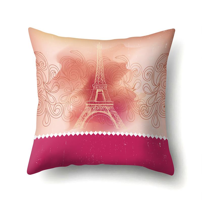 Polyester Pillow Cover Home Printed Pillow Cover Retro Tower European Building Cushion Cover Car Cushion Cover