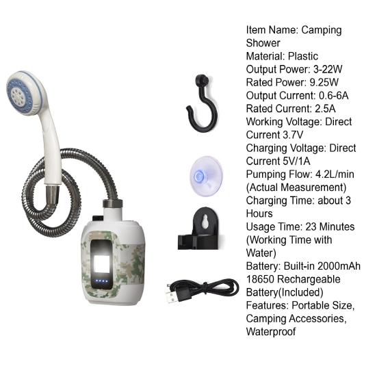 Portable Camping Shower Pump Kit USB Rechargeable Outdoor Camp Hiking Traveling RV Electric Shower Head Sprayer Pump