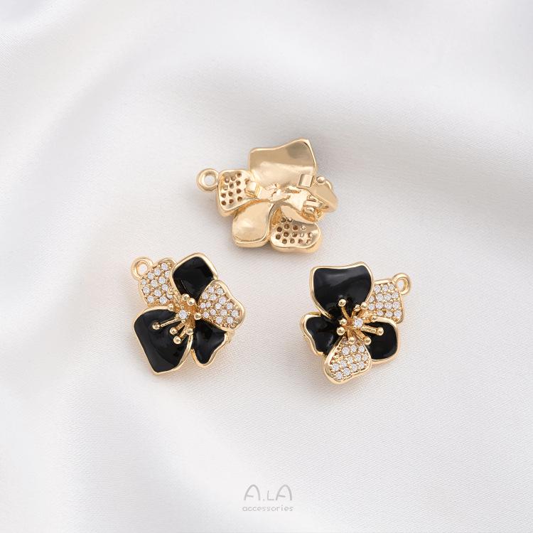 14K Gold-Filled Necklace/Bra Bracelet Connector with Inlaid Mother of Pearl and Drip Oil Rose Flower Clasp