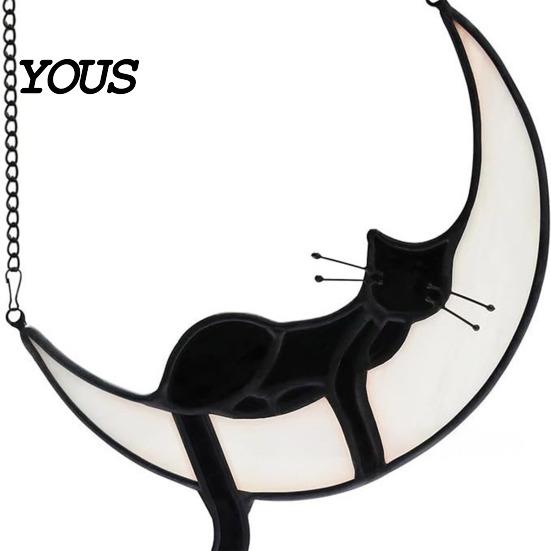 Decorative Hanging Ornament Acrylic Cat Pendant with Chain, Animal for Window Crescent Wall Decor, Cute Lover Gift Home Room Decoration Light