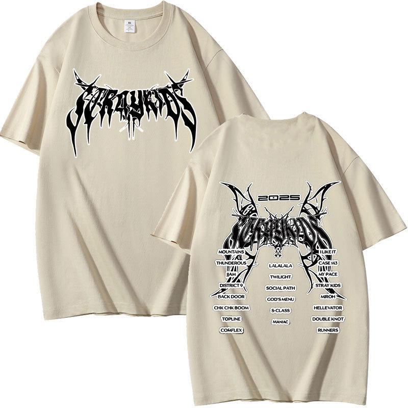 Stray Kids Dominated Peripheral Combination Peripheral Printing Summer Short Sleeve T-Shirt Cotton Loose S хаки