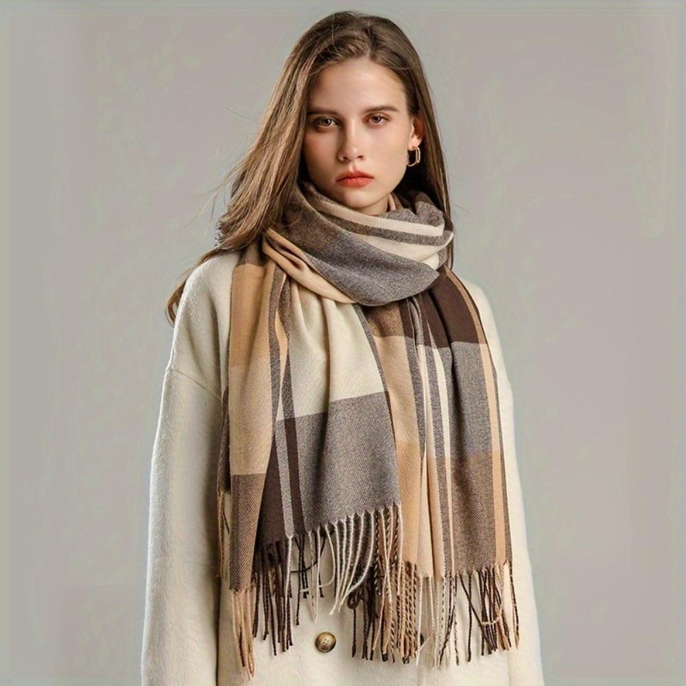 Thick Imitation Cashmere Shawl Keep Warm Shawl Wrap Simple Plaid Scarf  Girl