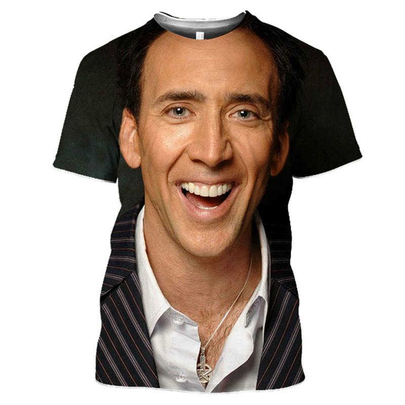 Attore Pop Nicolas Cage T-shirt Stampata 3D Divertente Tendenza Girocollo Manica Corta Top Moda Estiva Personalità Maschile Tendenza Streetwear