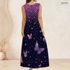 Women Plus Size Scoop Neck Sleeveless Purple Butterfly Printed A Line Maxi Dress