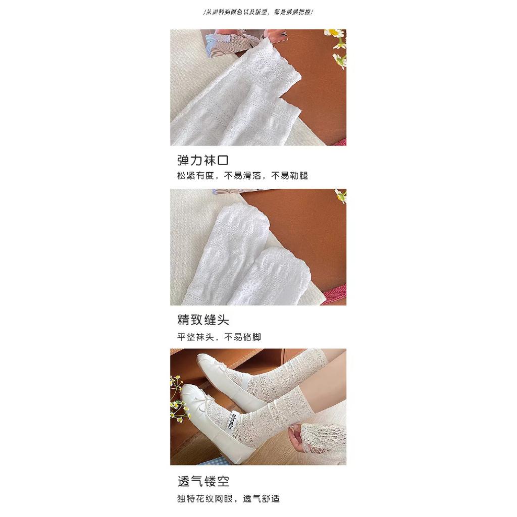 Summer Thin Solid Color Mesh Hollow Socks for Women Jk Slimming Knee-high Socks In Ballet Style, Vintage High Socks