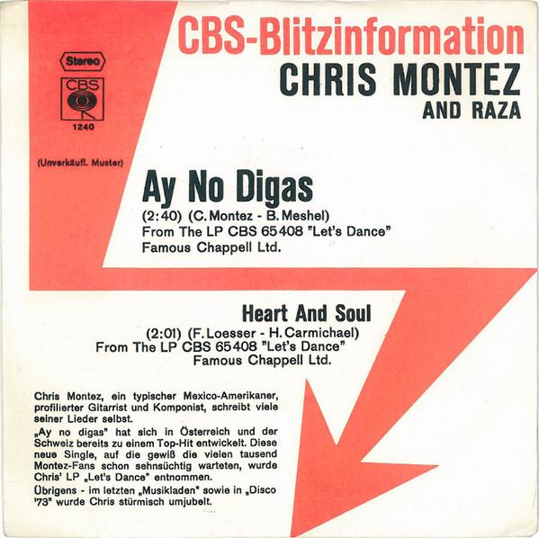 

7inch Record CHRIS MONTEZ RAZA Ay No Digas CBSS1240 CBS 1973 Germany Rock Used