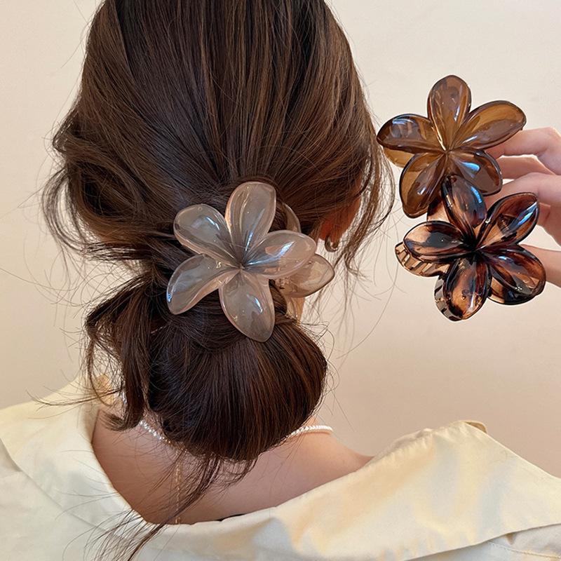 Fashion Flower Hair Clip For Women Hawaiian Acrylic Large Hair Claw Clip Crab Coffee Color Shark Clip Headdress Hair Accessories