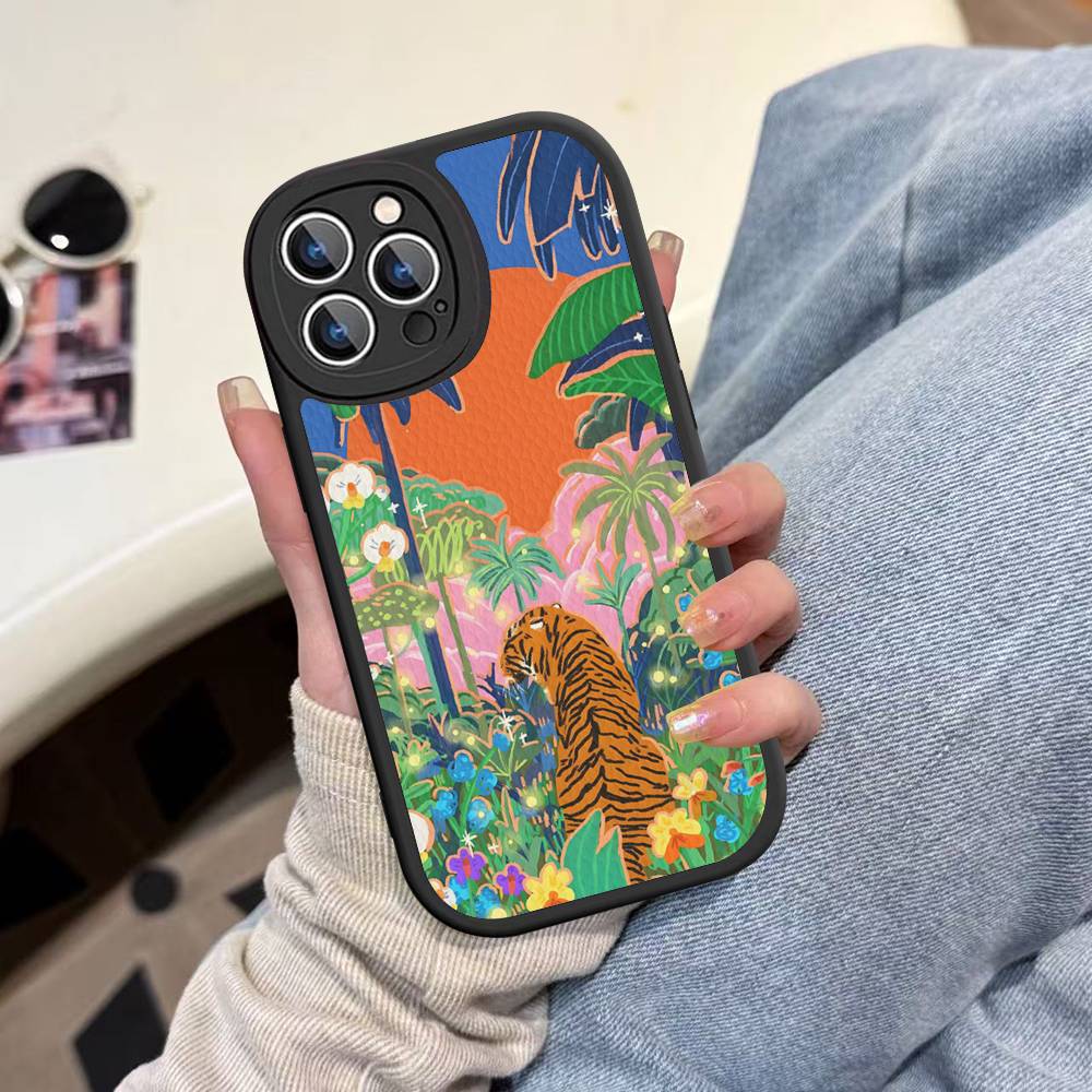 Colorful Abstract Tiger, Leopard, Snake, Tropical Jungle Phone Case For IPhone 16 15 14 11 12 13 Pro Max Plus Back Leather Shell