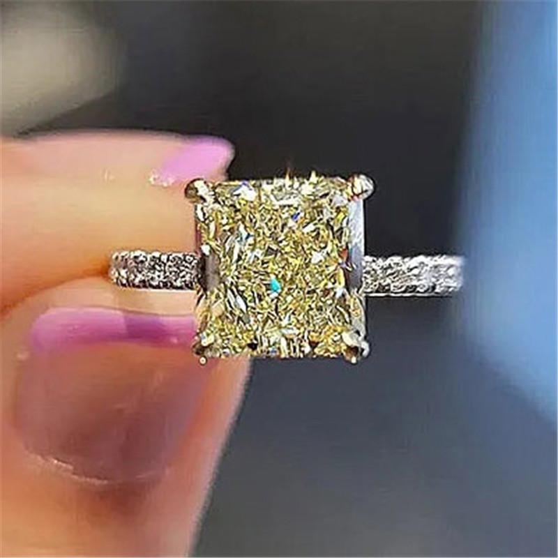 

Квадратные желтые кольца CZ женские кольца из стерлингового серебра для свадьбы, годовщины, вечеринки, необычного подарка, новые модные ювелирные изделия 8