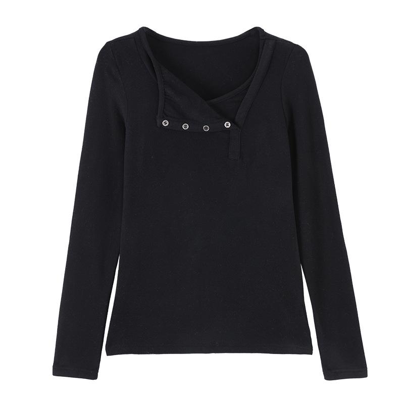 Women's Long-Sleeve Off-Shoulder Button-Up Base Layer Top - Stylish Autumn/Winter 2026 Arrival