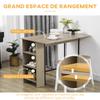 Central Island Bar Table with Fold-Down Side Top and 3 Shelves 120 x 76 x 91.4 cm Light Grey