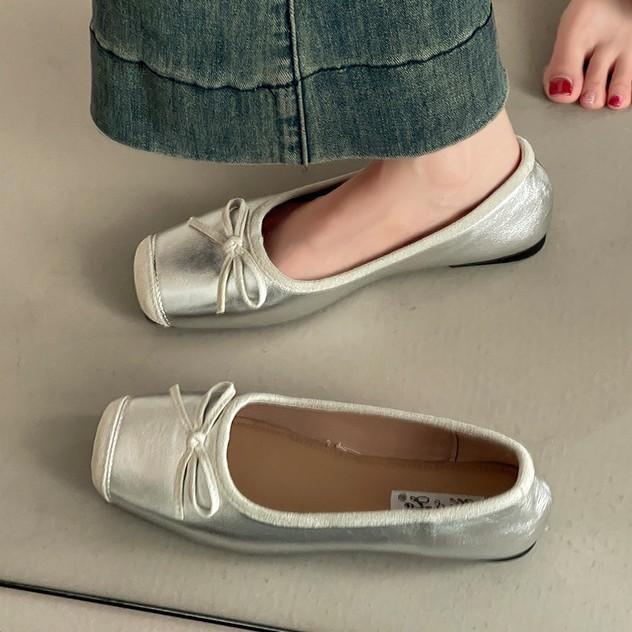 Bow Ladyshoes Doudou Shoes Method Gentle 2025 New Summer Shallow Mouth Fashion Square Head Commuting Versatile Single Shoes Women