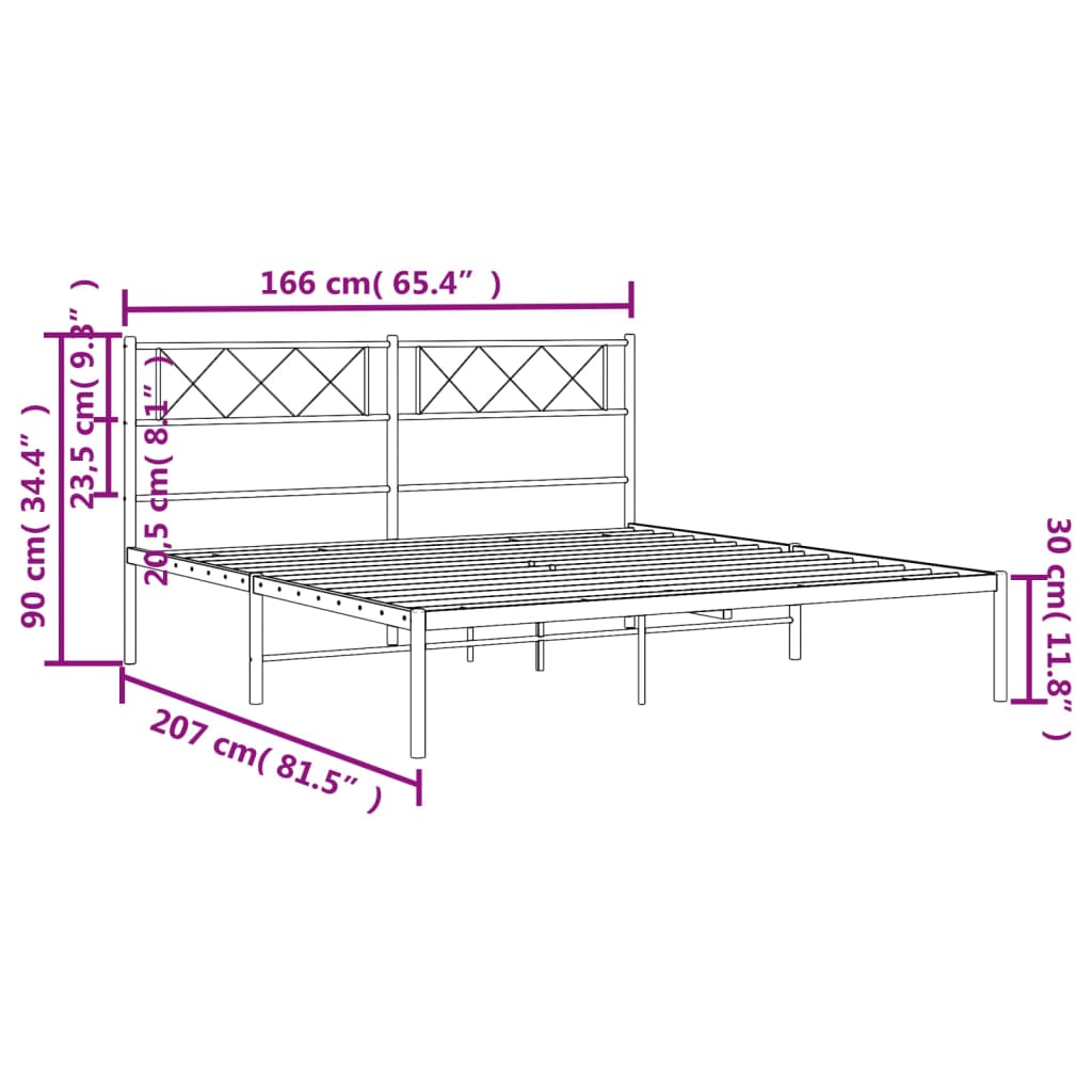 Metal Bed Frame with Headboard White 160x200 Cm