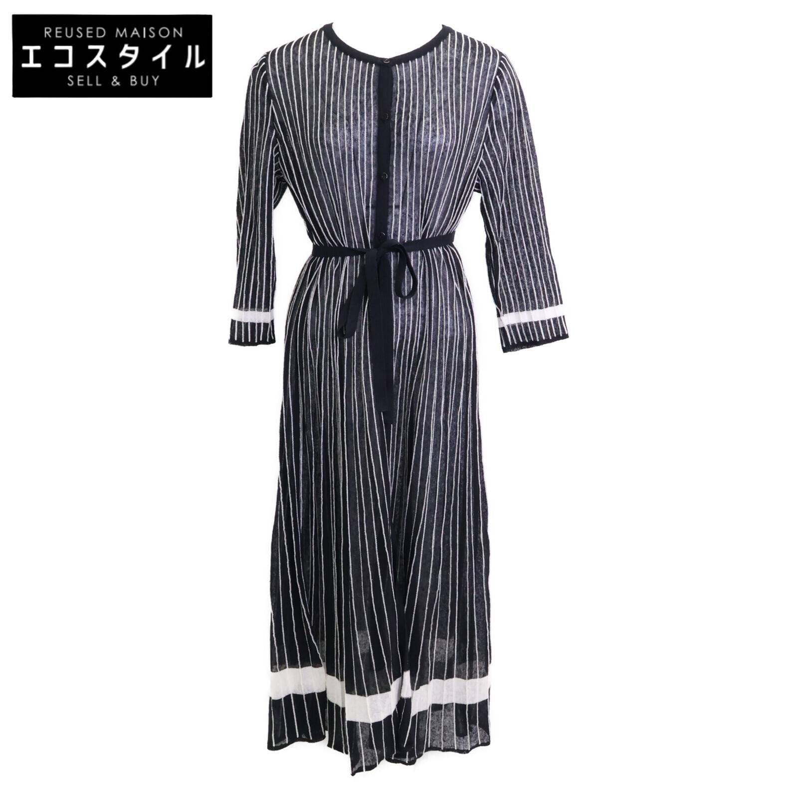 

ANAYI White x Navy Striped Waist Ribbon Long Sleeve Dress dress 38 Black White StripesUsed