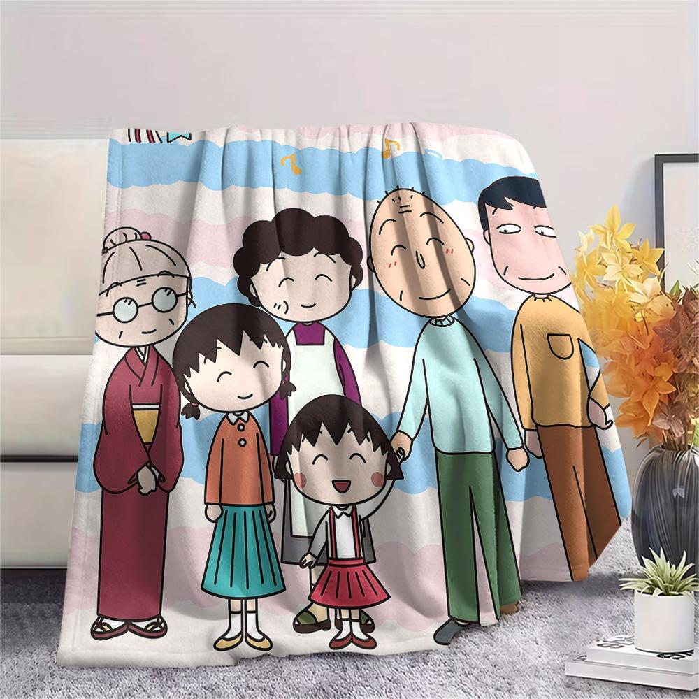 Chibi Maruko‑chan Flannel Blanket, High quality Comfortable for All Seasons, Home Decor, Warmth and Comfort