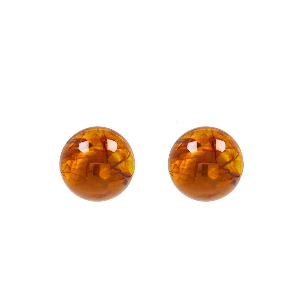 Retro Silver Geometric Amber Resin Stud Earrings