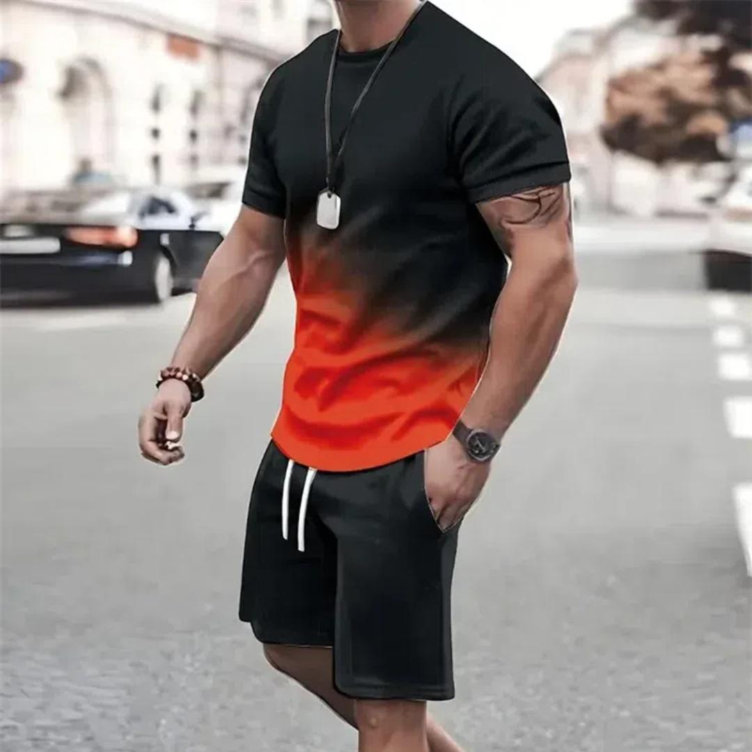 

Чоловіча футболка Шорти Модний чоловічий хрестоподібний принт з короткими рукавами Дві частини великого розміру для пляжного спорту на відкритому повітрі Чоловічий костюм великих розмірів 2XL