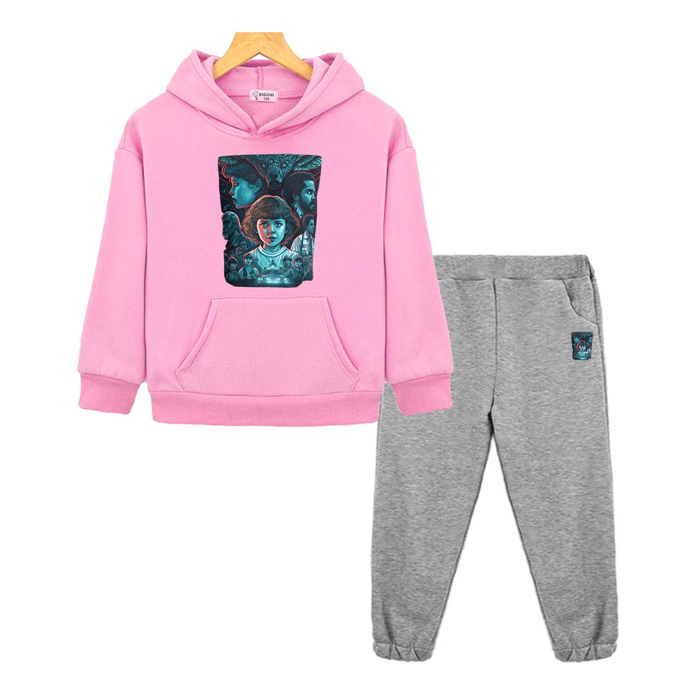 Stranger Things Print Anime Hoodie Fleece Sweatshirt Jacke Junge Mädchen Kapuzen-Sportsets 2-teilig Pullover+Hose Kinder Boutique Kleidung