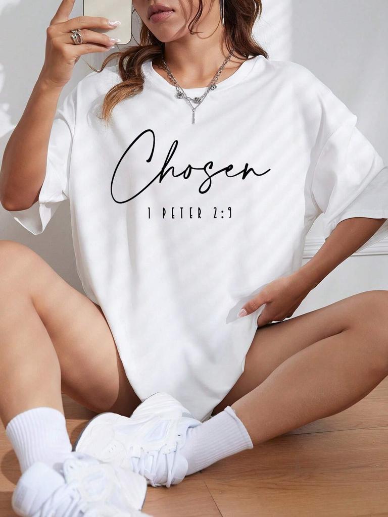 Chosen Letter Prints T-Shirts For Women Casual Comfortable Cotton Tops Fashion Street Short Sleeve Tee Breathable Loose Clothes