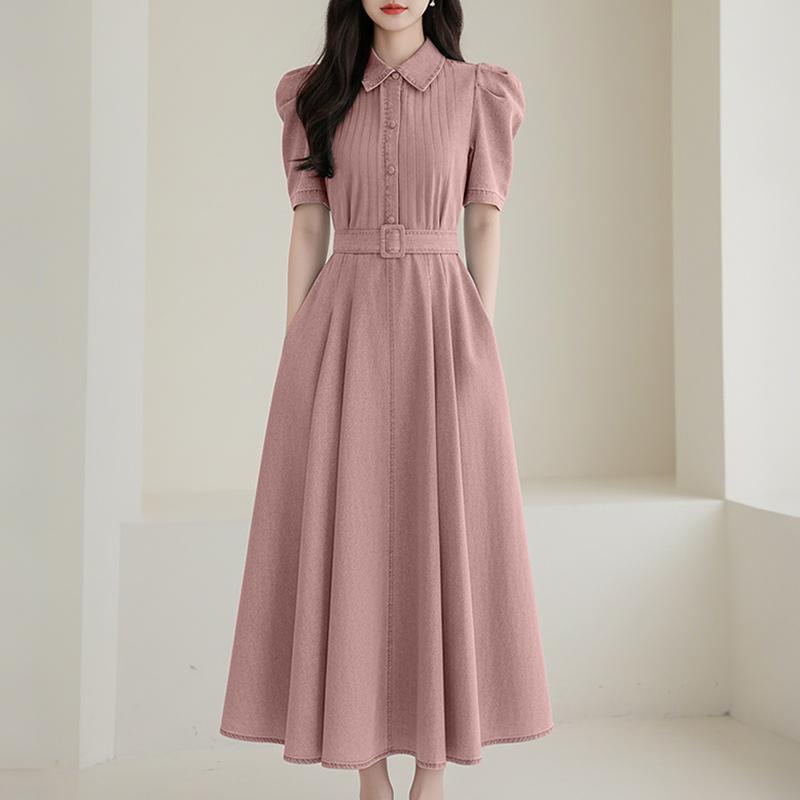 ZANZEA Women Casual Turn Down Collar Short Sleeve Elegant Long Dress