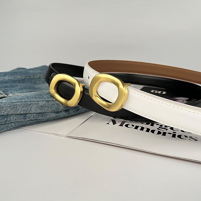 Leather Women'S Belt Simple Round Buckle Girls Belt With Jeans Casual Pants Belt Women'S
