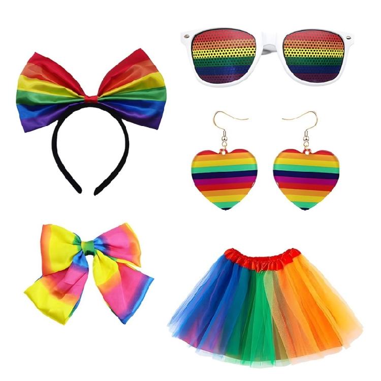 Rainbow Tutus Skirt Flower Headband Rainbow Rave Outfit Rainbow Costume Accessories Halloween Dressing Up Cosplay Costume