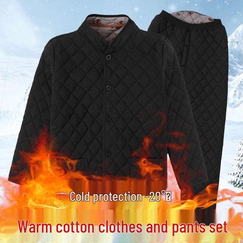 Men's Winter Velvet Set for Seniors: Warm Cotton Jacket and Pants