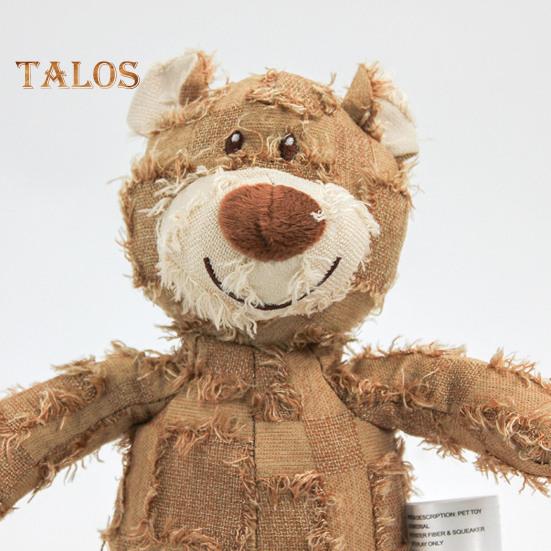 Squeaky Dog Chew Toy Interactive Plush Bear Toy with Sound Indestructible Dog Teeth Cleaning Toy for Aggressive Chewers