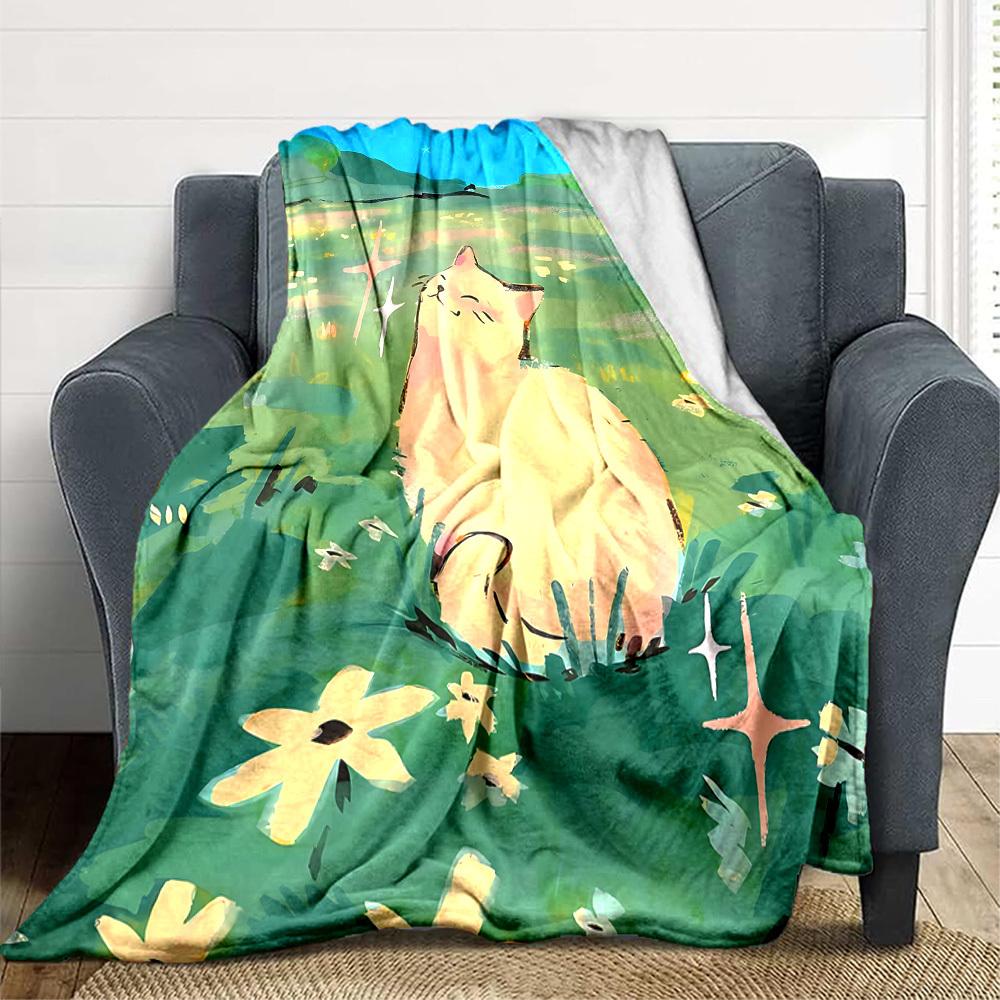 1pc Cat Garden Lightweight Flannel Blanket, Comfortable and Warm Blanket, for Office and Camping Sofa Bed, Livingroom012