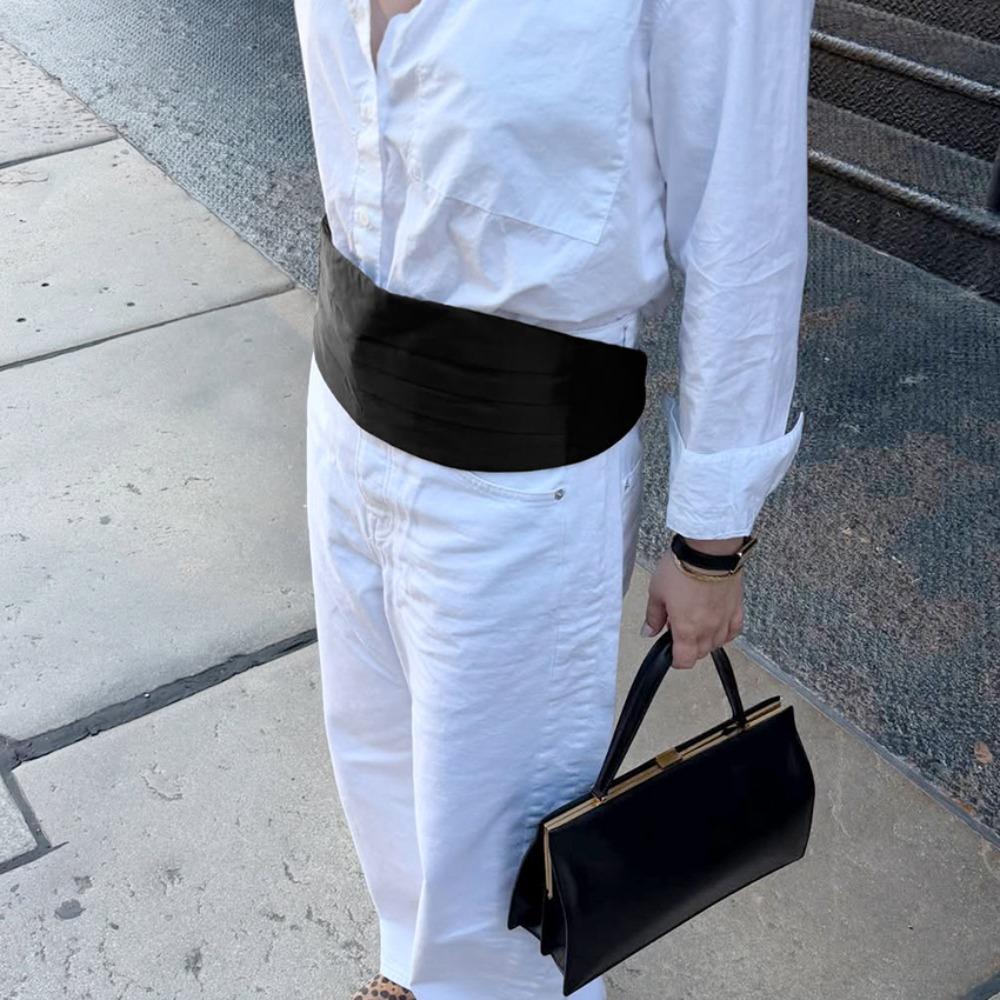 Black Color Wide Wrap Belt Soft Fabric Obi Belt New Waist Sash Belt  Women