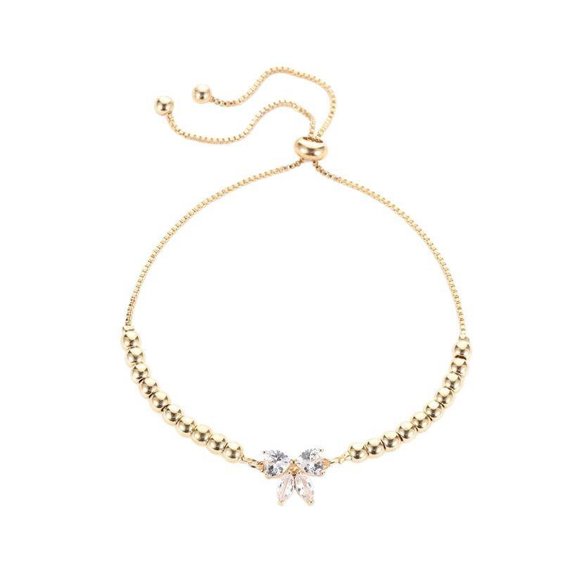 Sweet Micro Paved Zircon Bowknot Beaded Bracelet Adjustable Student Jewelry золотой