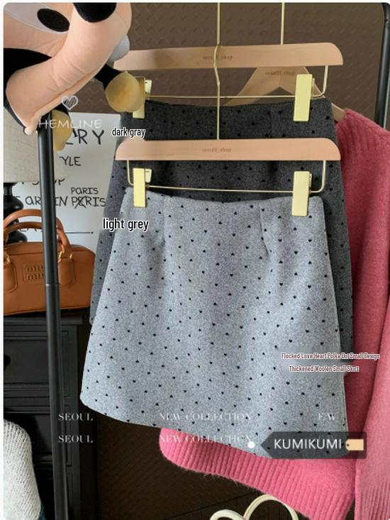 Gray Wool Blend A-Line Polka Dot Mini Skirt for Petite Women L