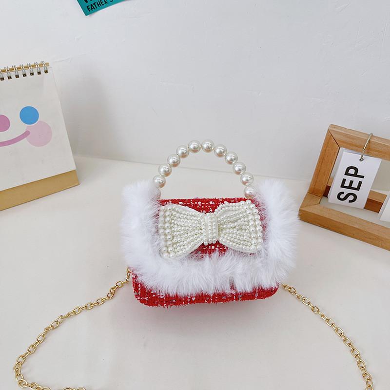 Charming Pearl Bow Mini Handheld Bag For Kids With Stylish Modern Design And Breathable Fabric