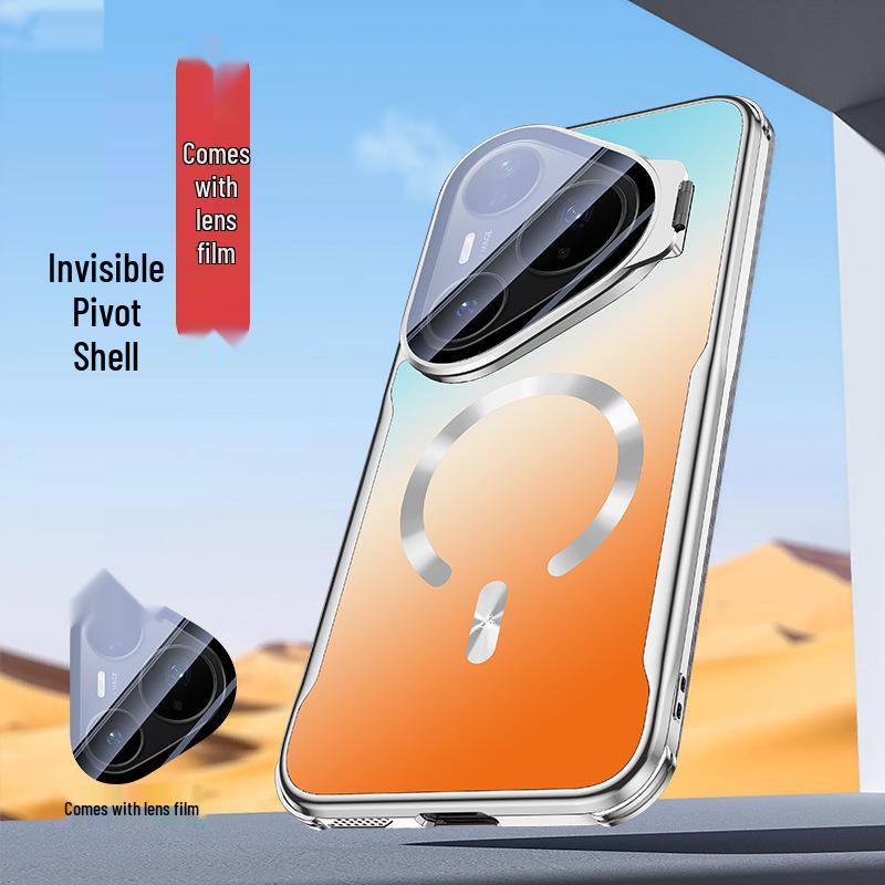 Applicable for Huawei Pura90Pro: Mate80 Gradient Electroplated Magnetic Lens Holder Full Coverage Protective Phone Case