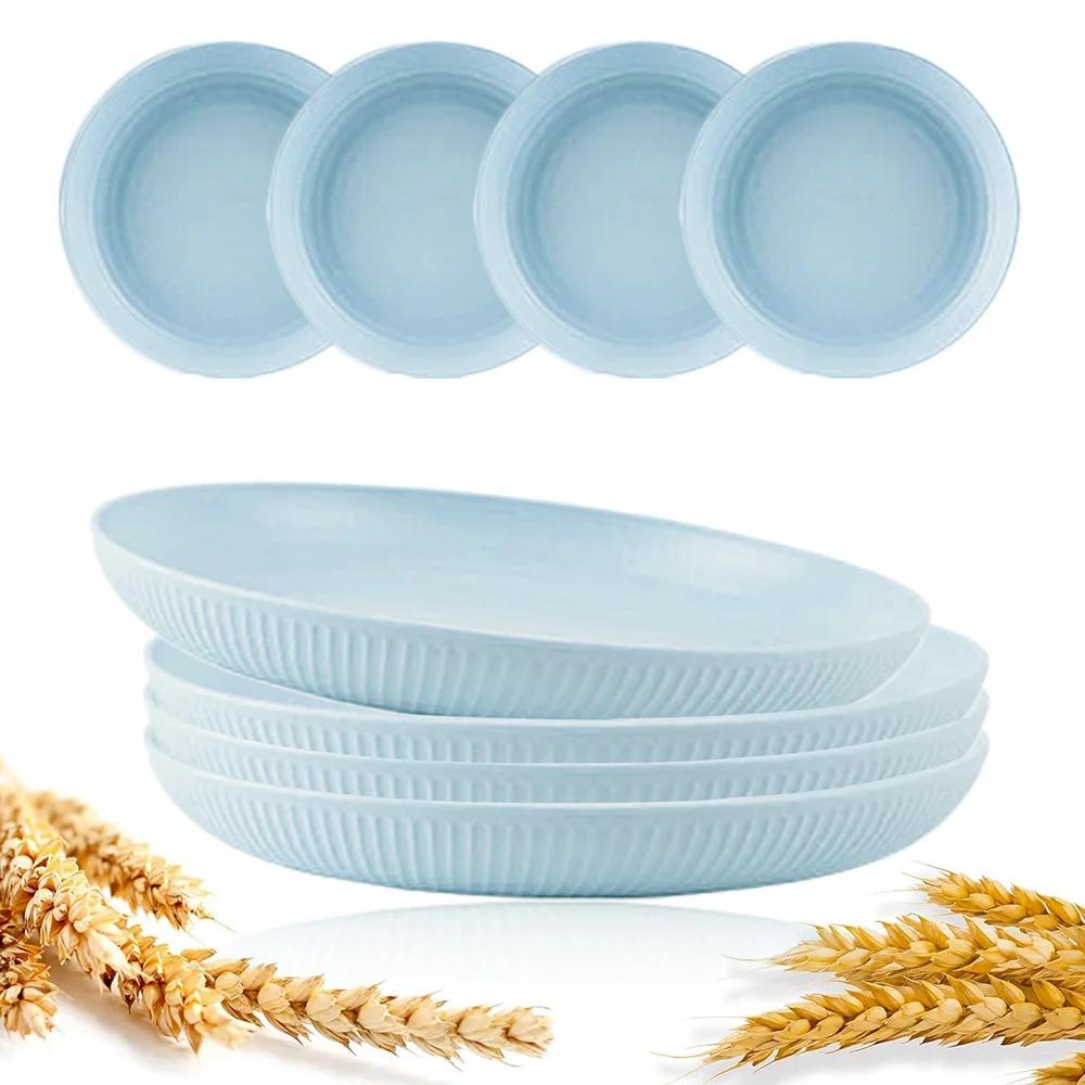 8Pcs Wheat Straw Plates Reusable Baby Feeding Dishes Salad Snack Fruit Plate Picnic Dishes Unbreakable Kitchen Dinnerware