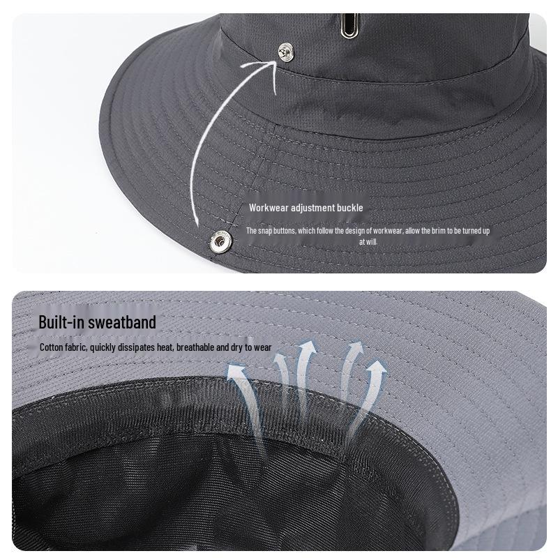 Men's Spring/Summer Fisherman Hat - Versatile, Large Brim, Sun Protection, Adjustable, Breathable, Perfect for Mountaineering & Fishing.